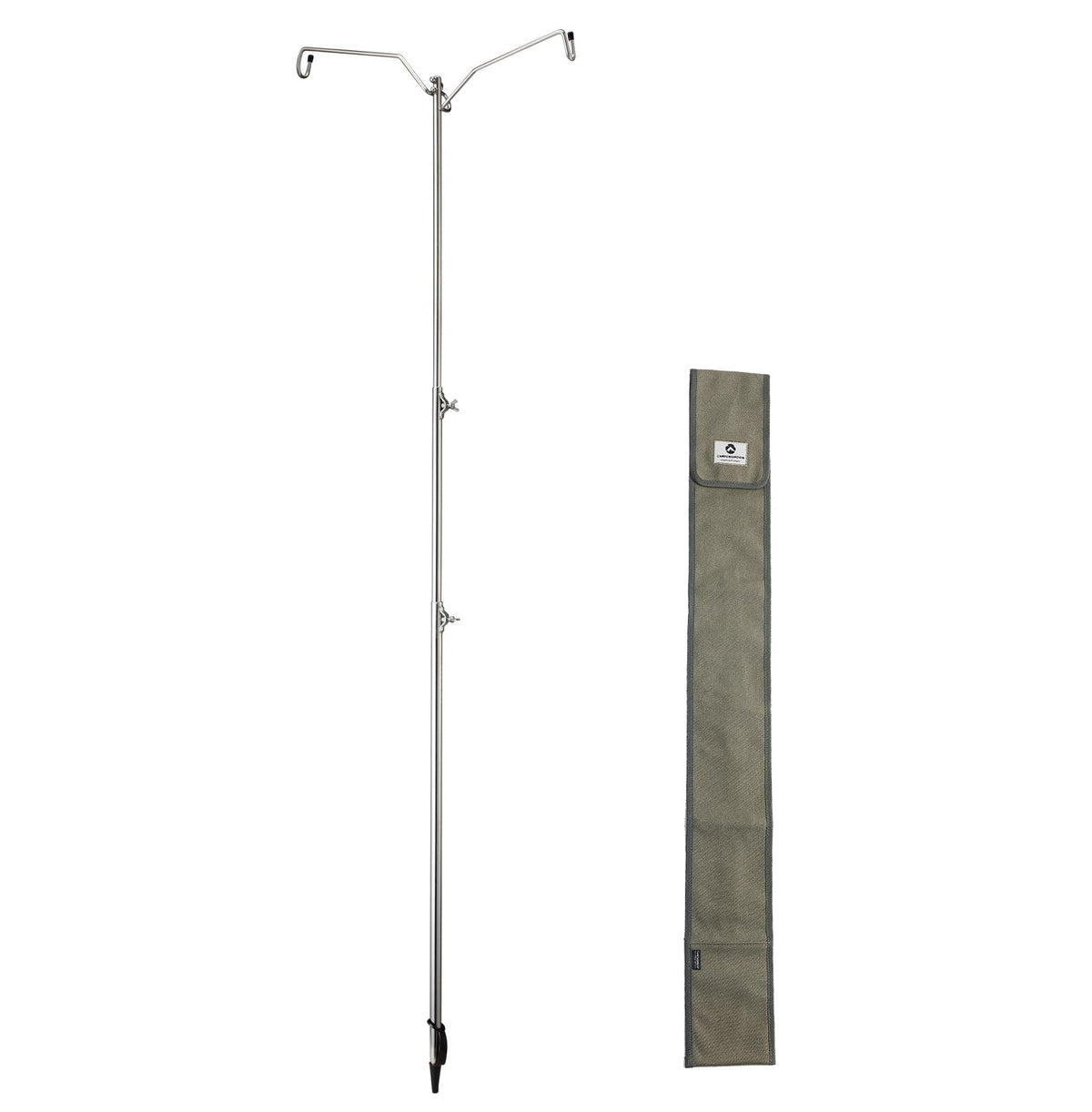 Camping Moon stainless-steel lantern pile driver extended-height setup for tall lighting reach.