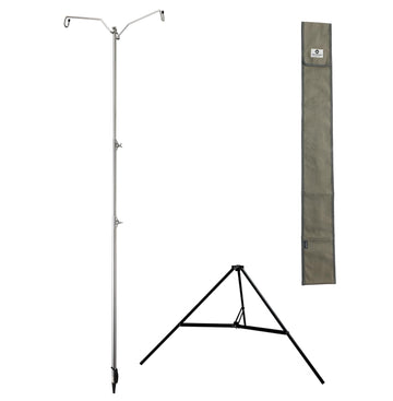 Camping Moon stainless steel lantern pile driver on a tripod stand for reliable outdoor lighting.