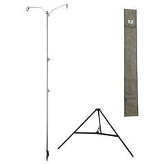 Camping Moon stainless steel lantern pile driver on a tripod stand for reliable outdoor lighting.