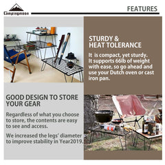 Camping Moon t230-2t rack used indoors as a compact storage or surface.