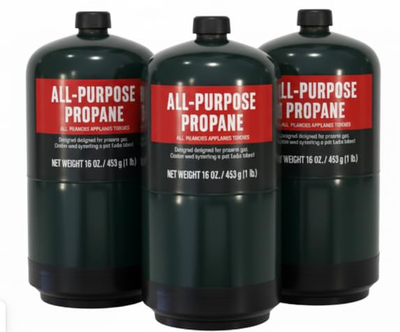 Propane Replacement Cylinders pre-filled 16oz 3-pack for quick outdoor cooking.