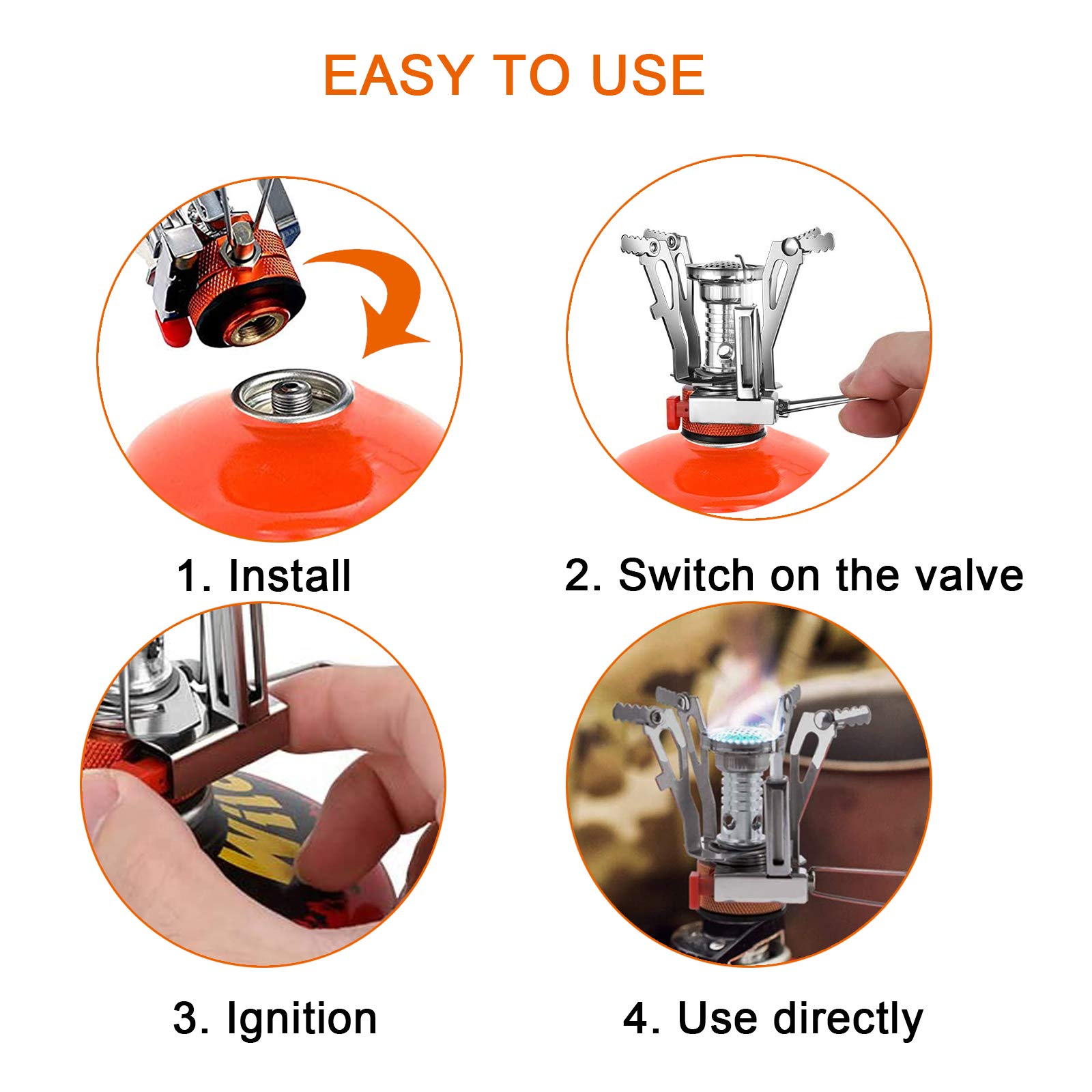 Camping Stove Travel Stove compact dimensions fit small pans and pots.