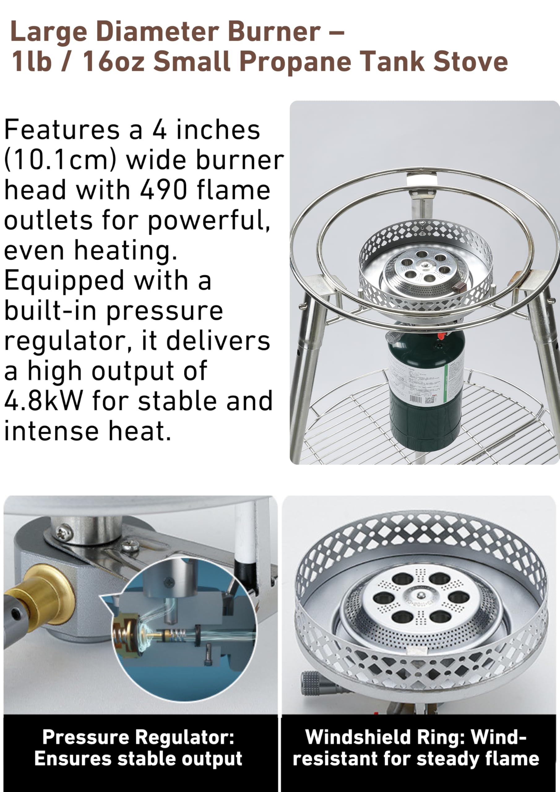 Camping Moon adjustable-height legs provide stable cooking on uneven ground