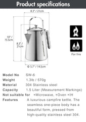 Camping Moon campfire kettle 304 stainless steel highlights durable outdoor performance
