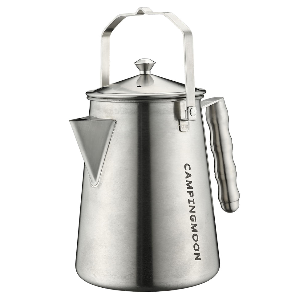 Camping Moon campfire kettle seamless body shows a sturdy, leak resistant design for camp coffee
