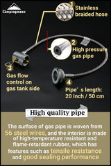 Camping Moon 50 cm stainless braided hose offers durability and flexibility.