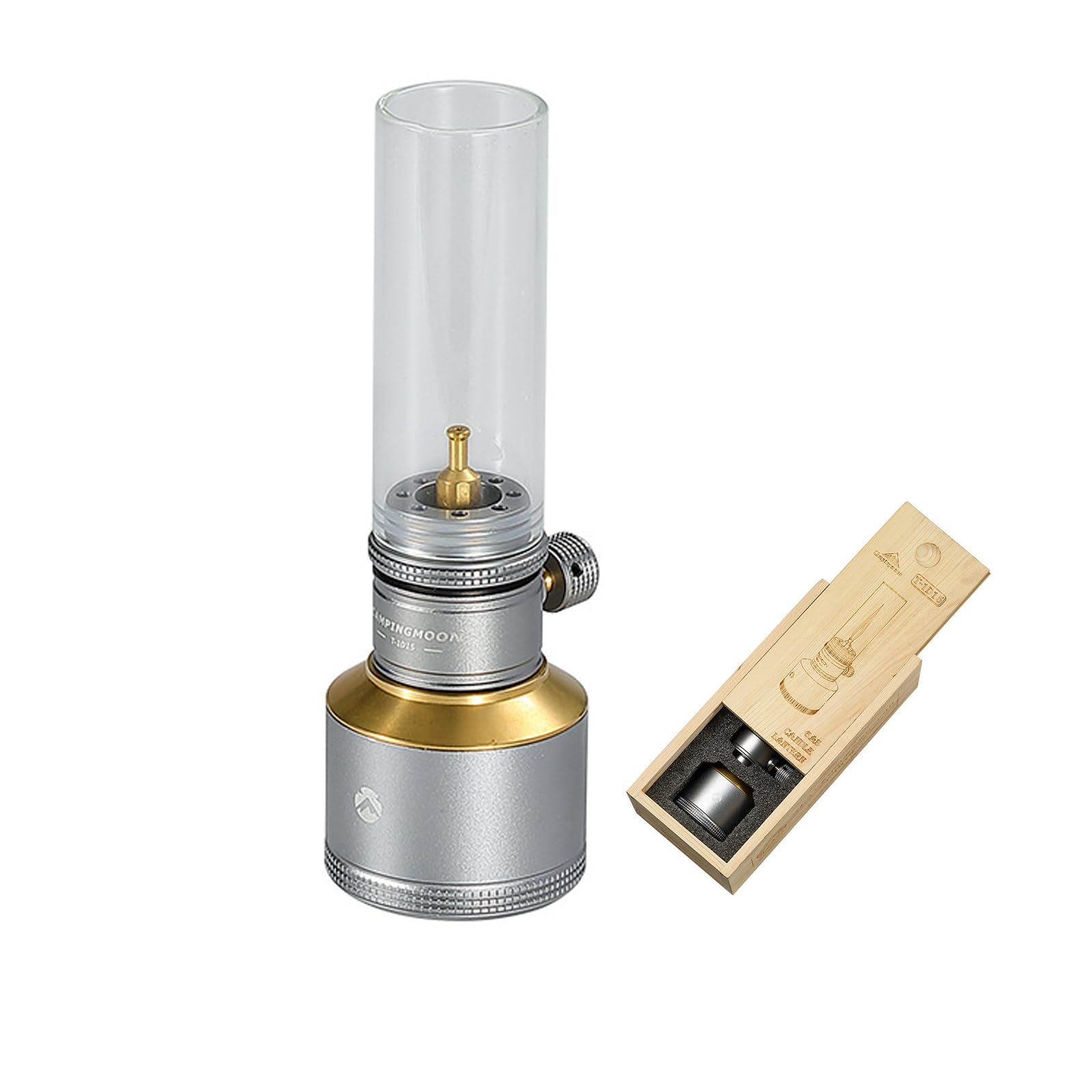 Camping Moon gas lantern with rugged metal body for outdoor illumination