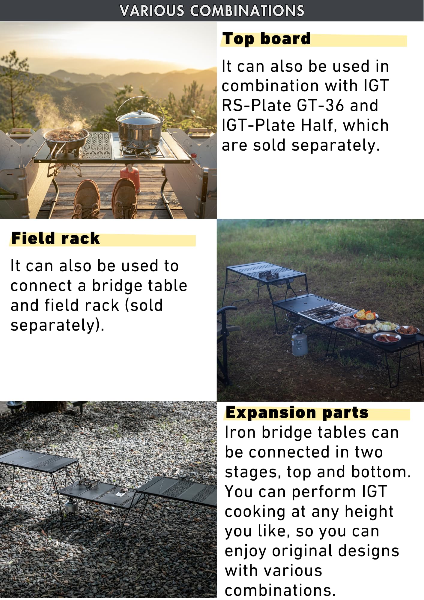 Camping Moon IGT Top Board Bridge Table installation holes for burners