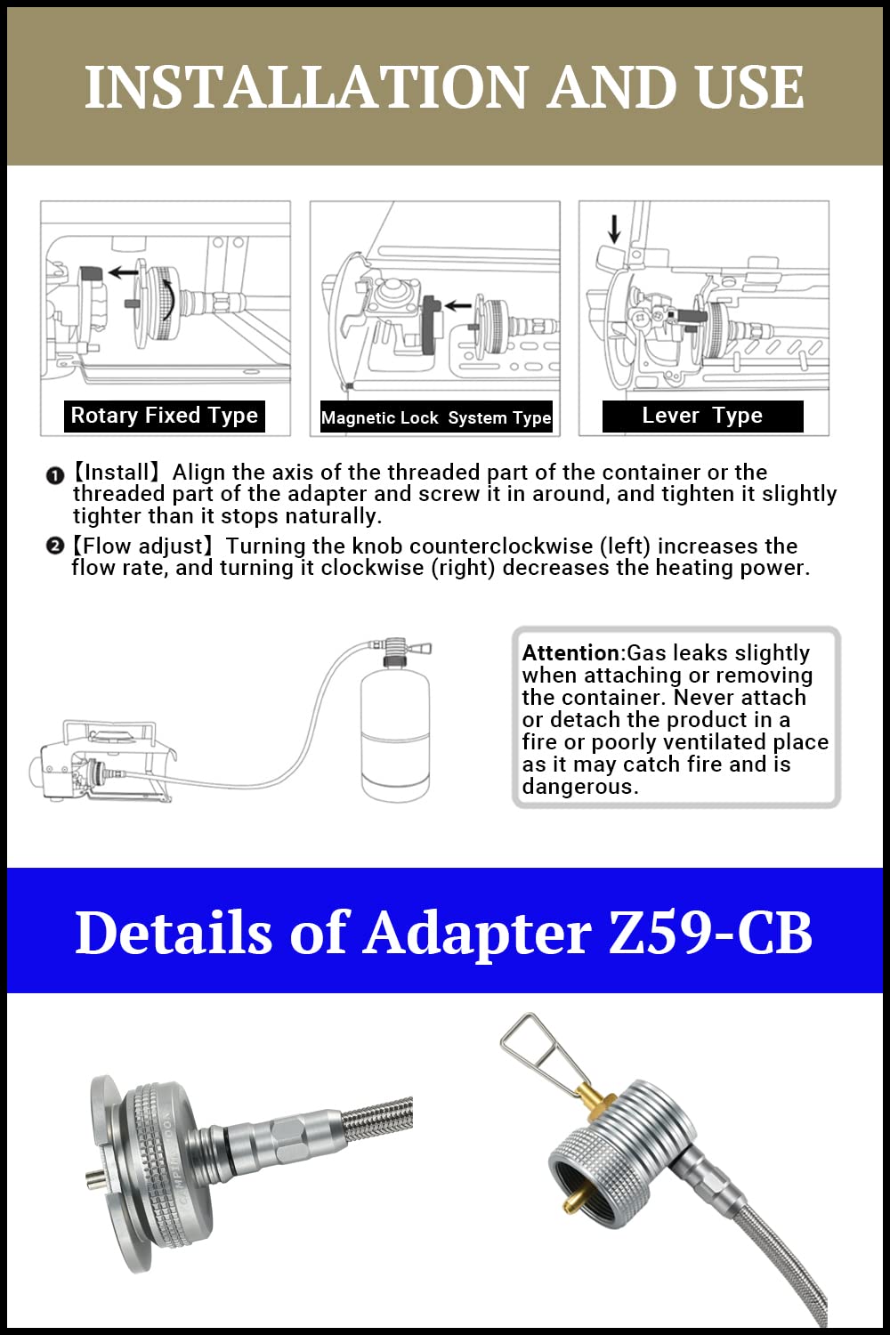 Camping Moon adapter enables outdoor cooking with propane or butane stoves away from heat.