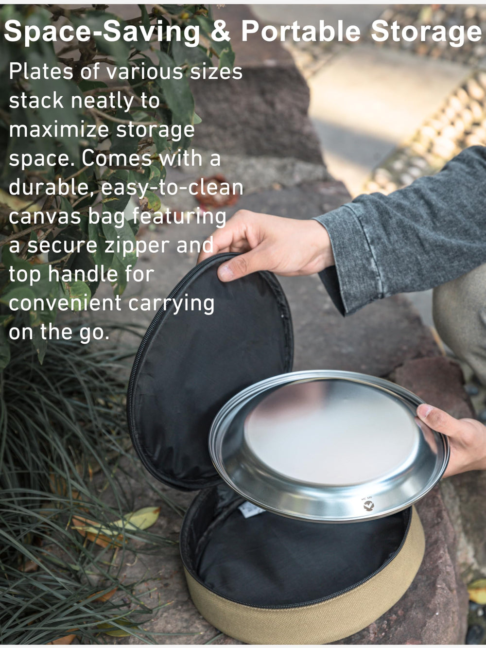 Camping Moon 304-stainless-steel plates resist rust for long-lasting outdoor use.