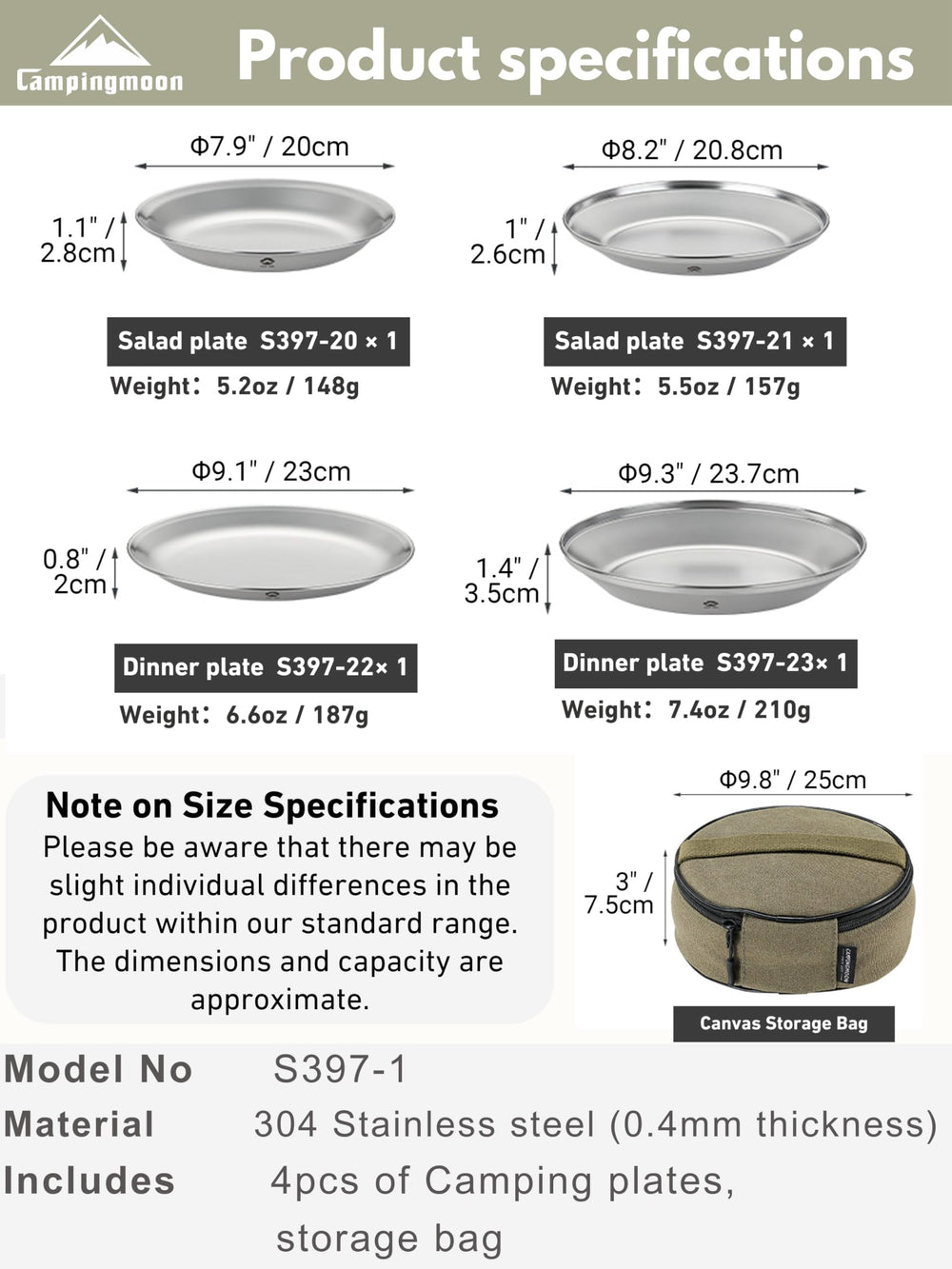 Camping Moon salad-plate-21 durable stainless steel for rugged camping meals.