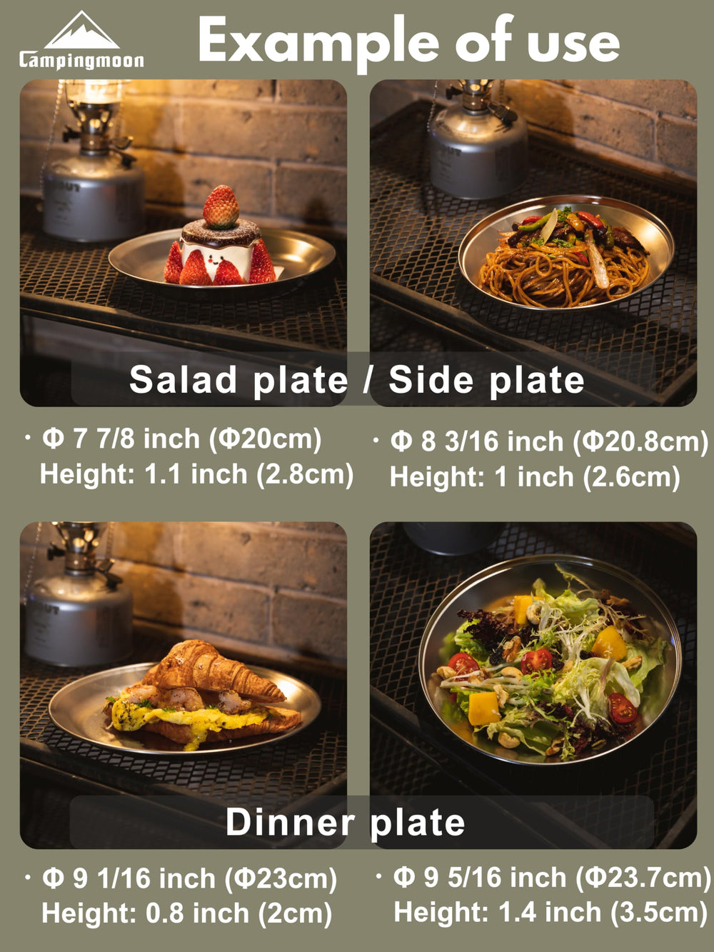 Camping Moon stackable-design plates maximize compact packing during camping trips.