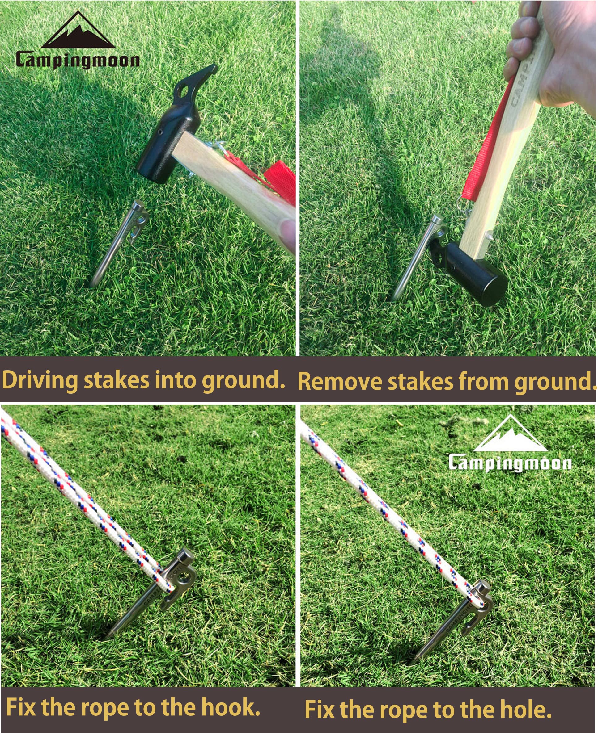 CampingMoon stake 420J2 material offers enhanced hardness for hard ground