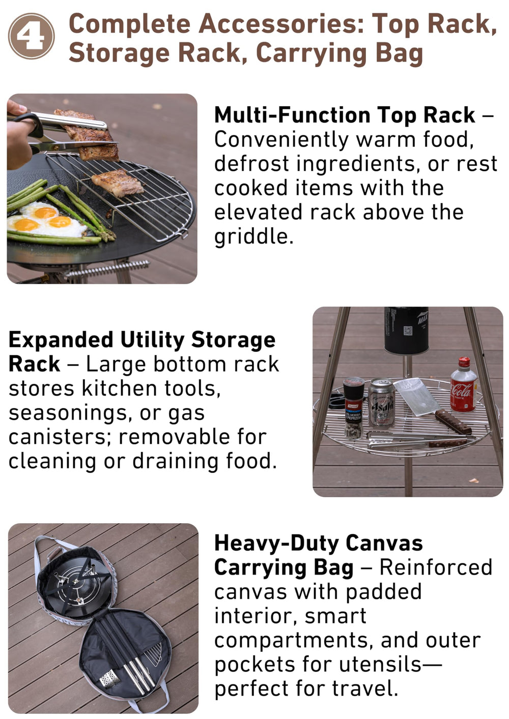 Camping Moon top rack keeps food warm or ingredients defrosted mid-cook