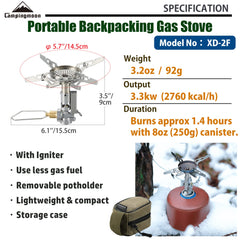 CampingMoon XD-2F built-in igniter for quick starts.
