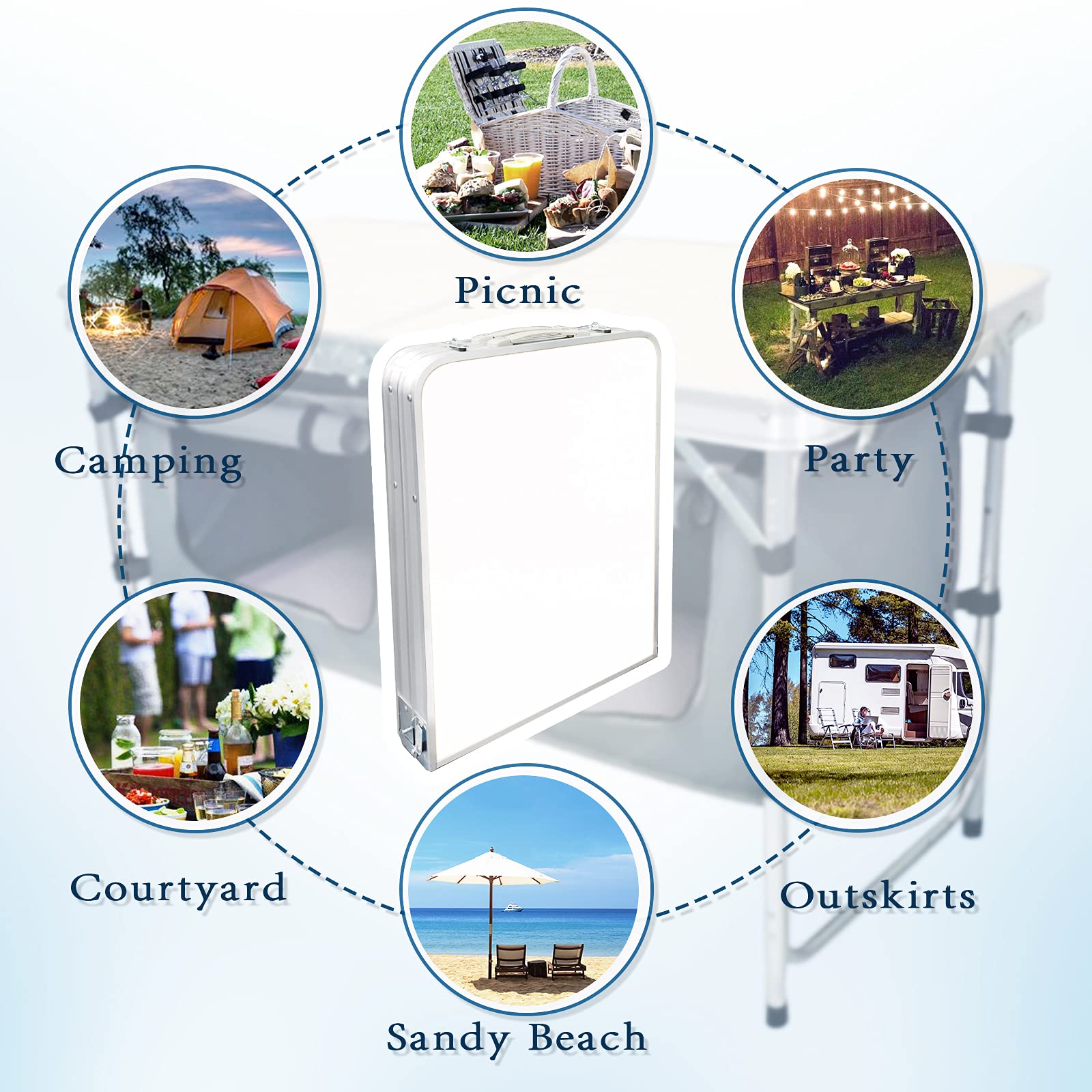 CampLand table setup for backyard BBQ or beach day.