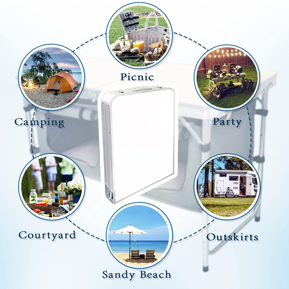 CampLand table setup for backyard BBQ or beach day.
