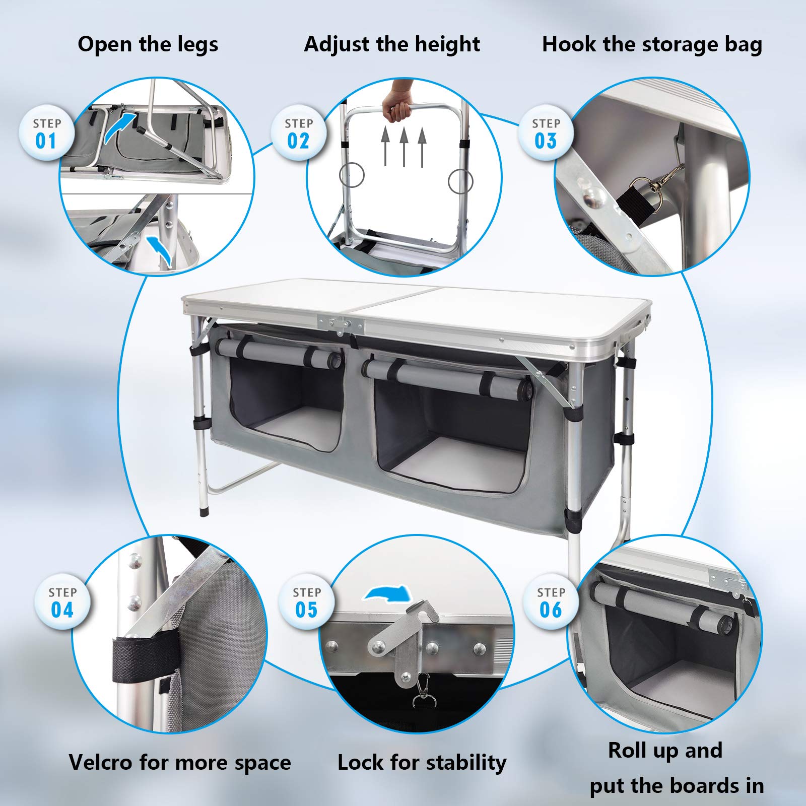 CampLand quick-setup table saves time at campsites and picnics.
