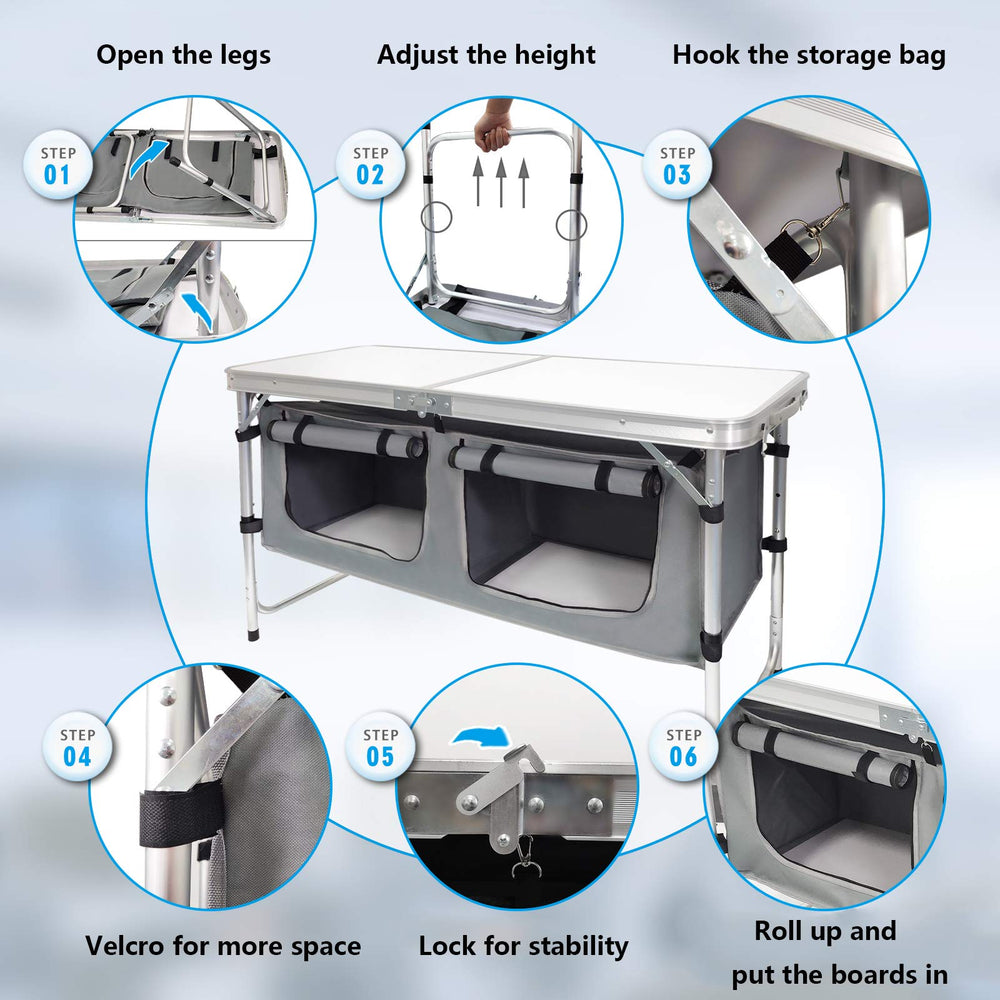 CampLand quick-setup table saves time at campsites and picnics.