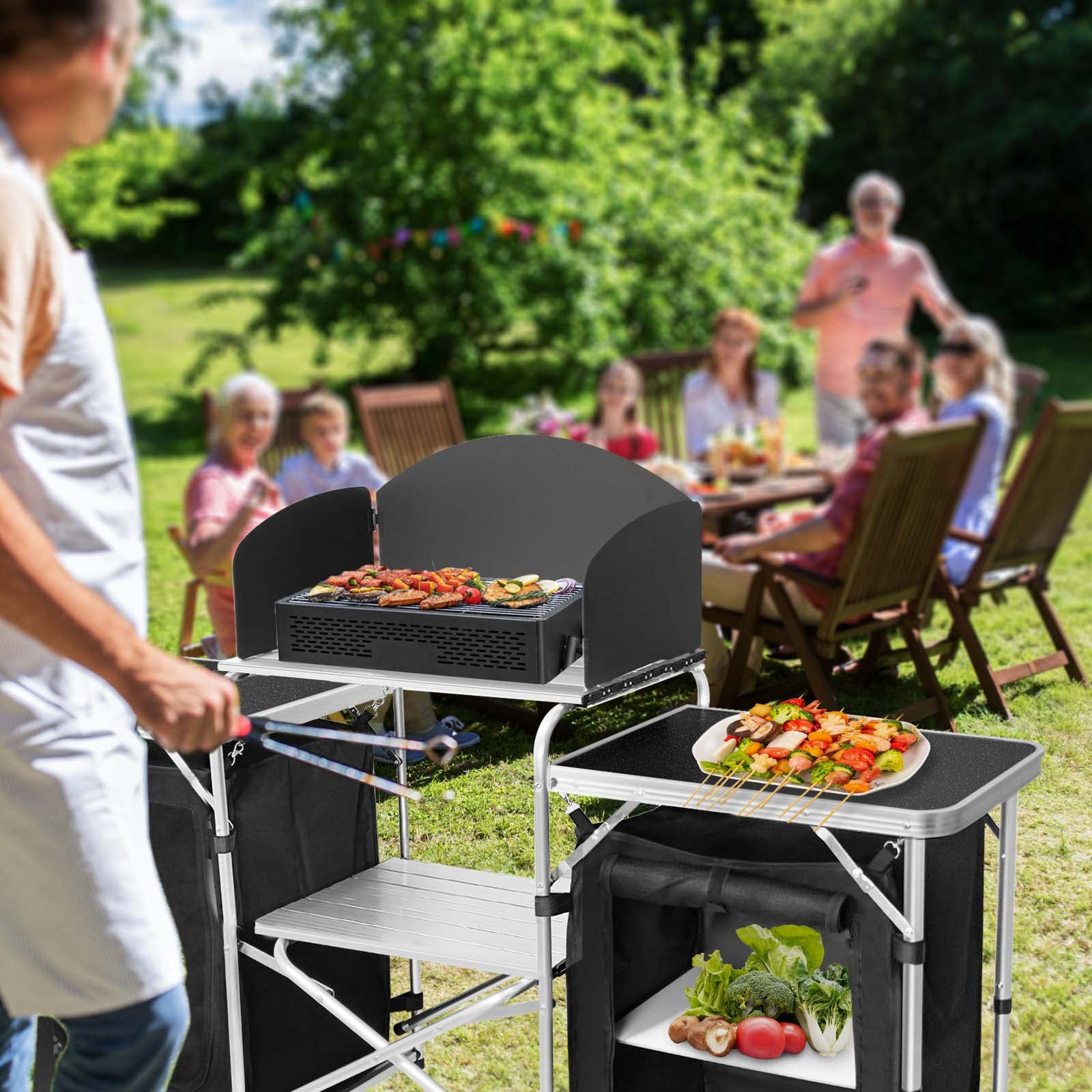 CampLand folding cooking table folded compact for easy packing and transport