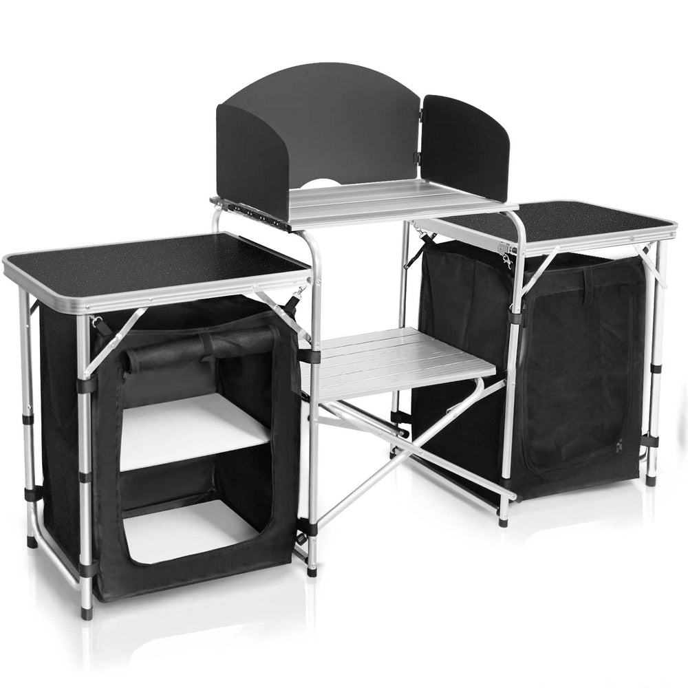 CampLand folding cooking table open with wide work surface for camping meals