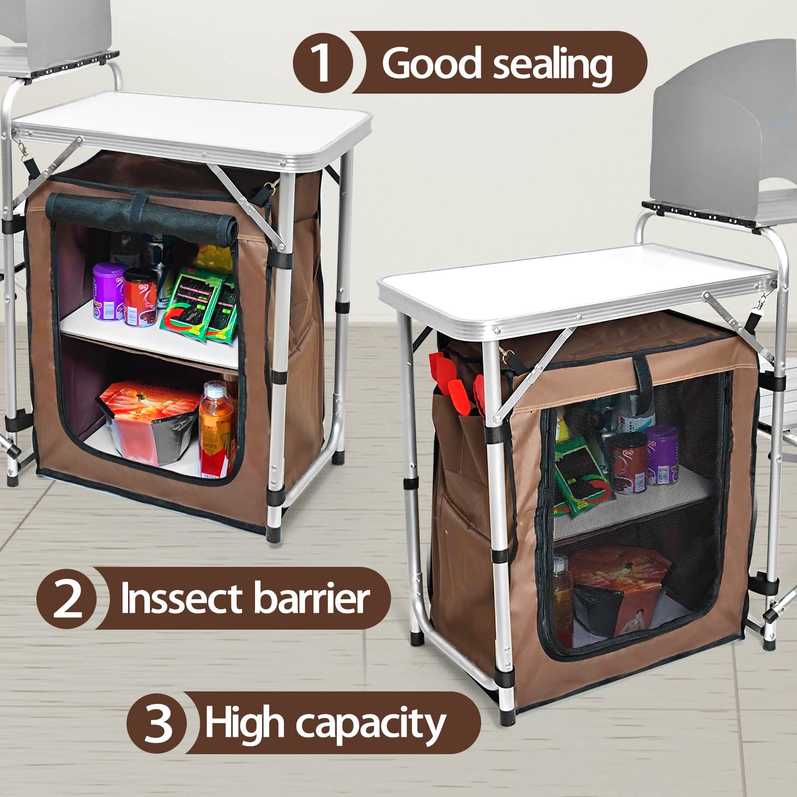 CampLand folding cooking table portable setup for day and night camping.