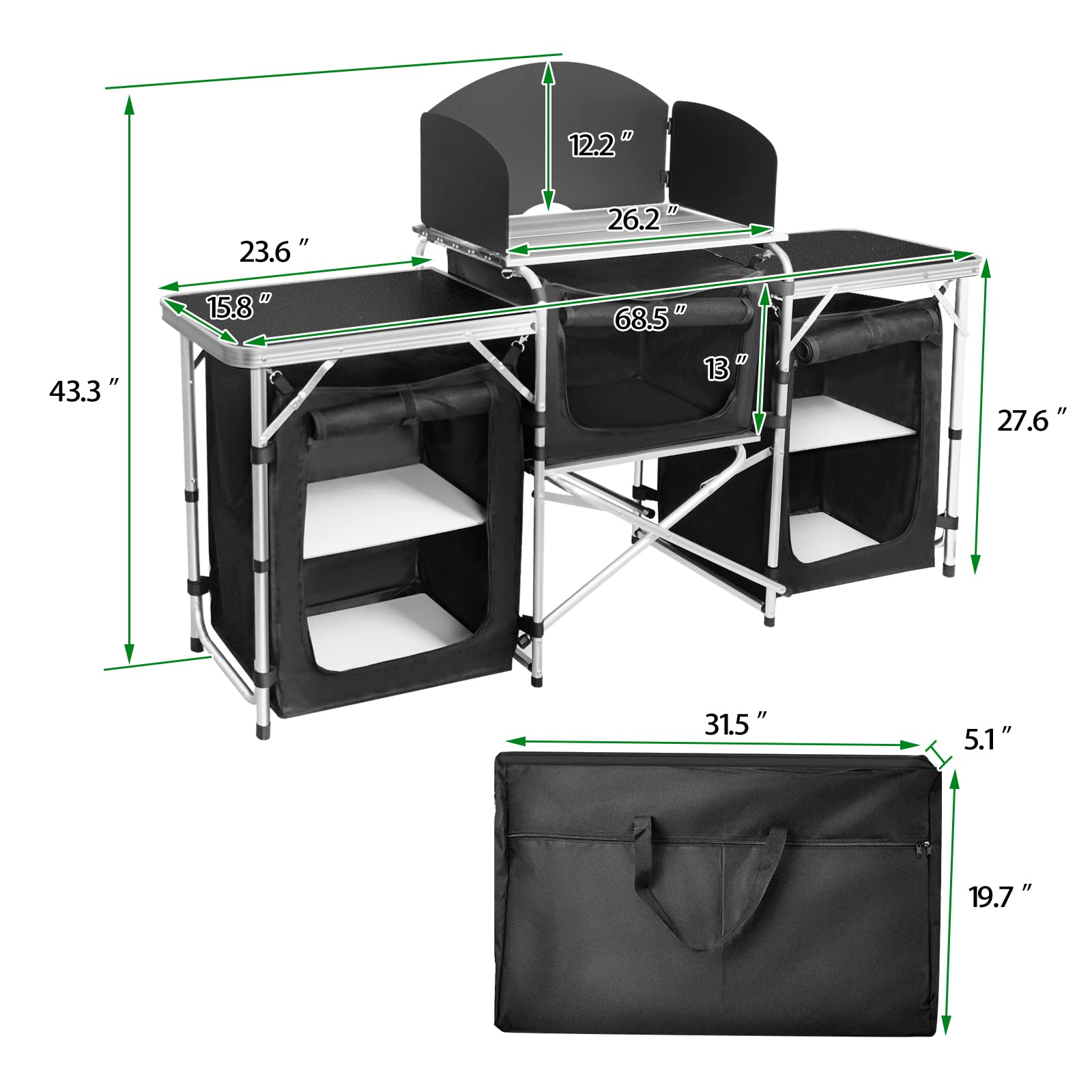 CampLand folding cooking table top view highlights sturdy MDF work surface