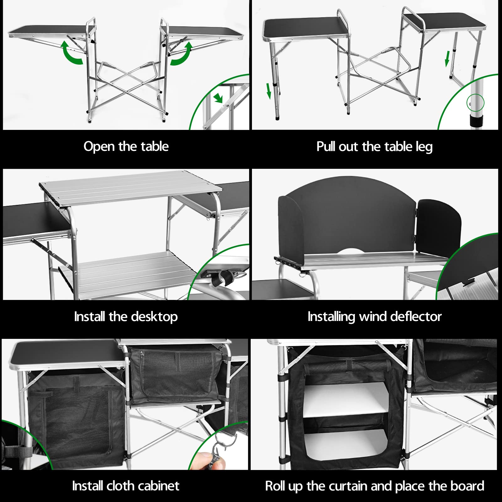 CampLand folding cooking table under-storage area keeping utensils organized