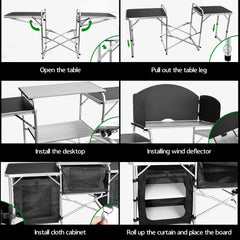 CampLand folding cooking table under-storage area keeping utensils organized