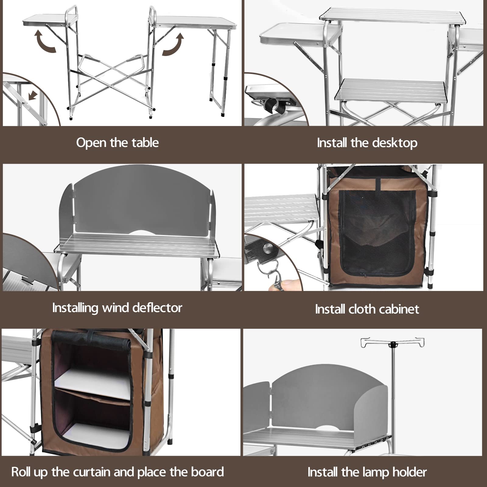CampLand folding cooking table zippered mesh carton protects food from weather and pests.