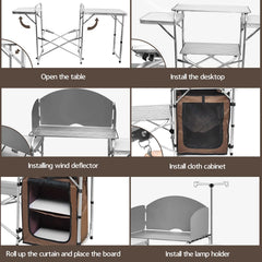 CampLand folding cooking table zippered mesh carton protects food from weather and pests.