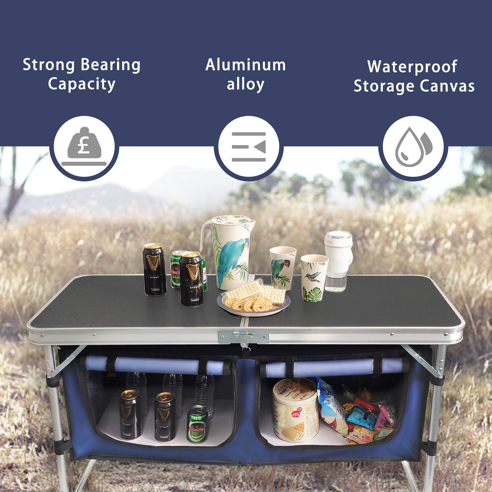 CampLand folding table folded in carrying case for easy transport