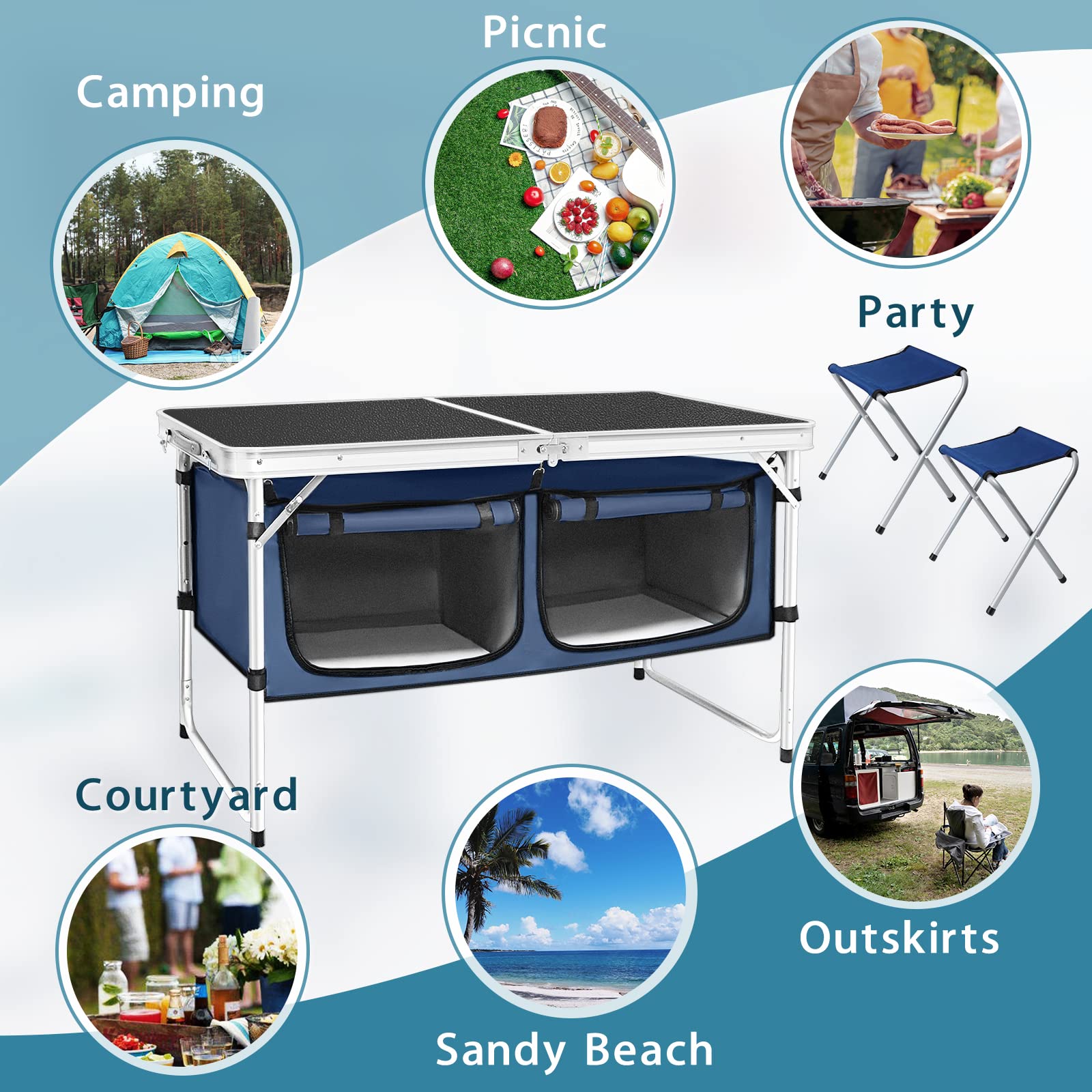 CampLand in-use meal setup at the park demonstrates a versatile surface for food and games