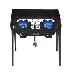 CAMPLUX double burner stove packaged for durable outdoor cooking on the go.