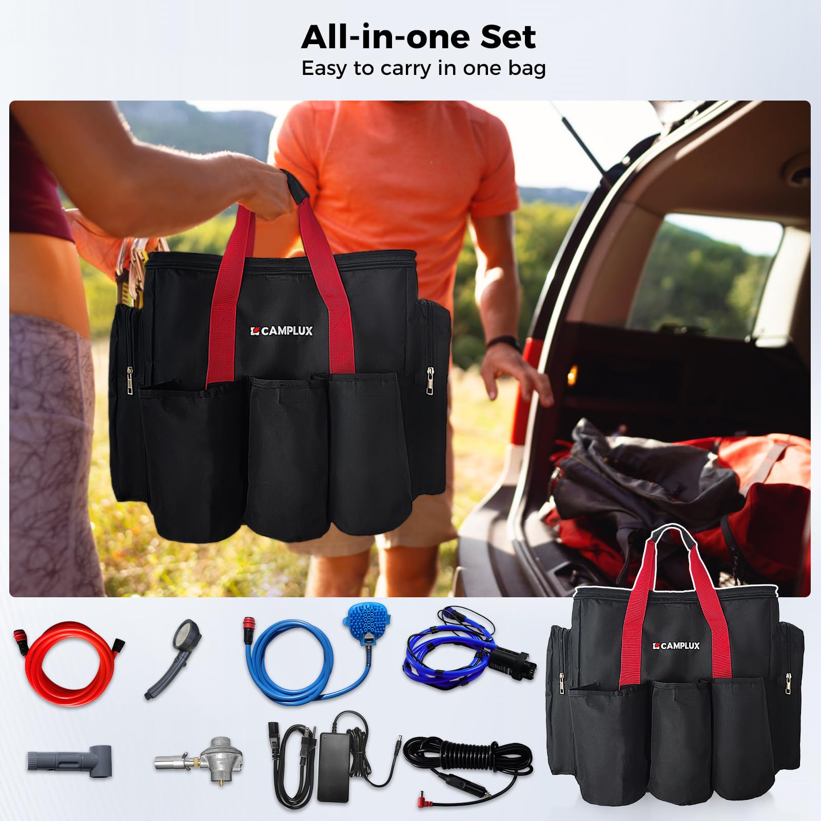 CAMPLUX Nano 3 Max all-in-one bag keeps components organized for travel.