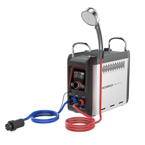 CAMPLUX Nano 3 Pro shower setup delivers instant hot water for camping.