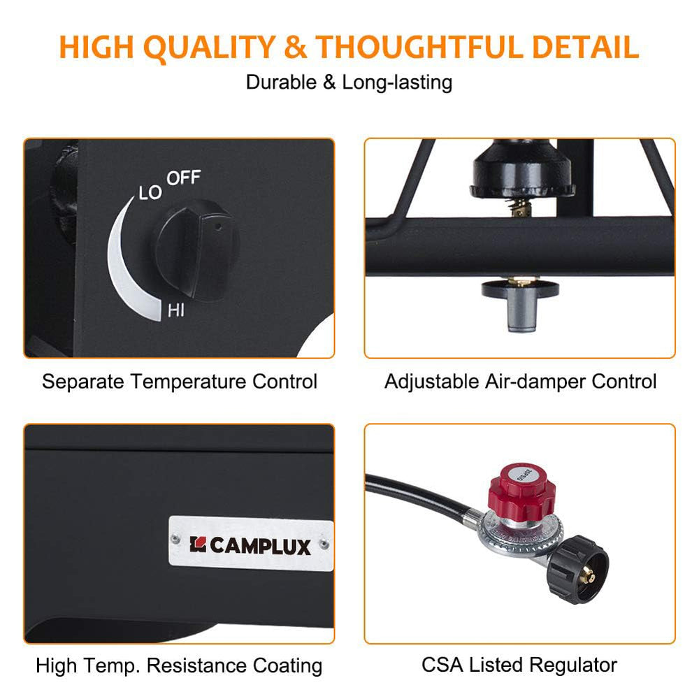 CAMPLUX camping stove used for outdoor camping setup and meals.