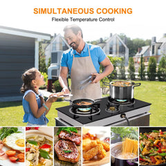 Camplux stove three burners assembly highlights versatile pan sizes