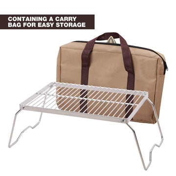 CAMPMAX Campfire Grill folded compact for storage and portability.