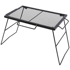 CAMPMAX folding campfire grill grate – open setup for versatile outdoor cooking.