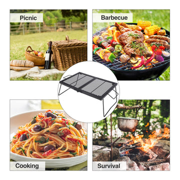 CAMPMAX large folding campfire grill grate in backpacking setup along the trail