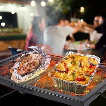 CAMPMAX large folding campfire grill grate supports even heat distribution over coals