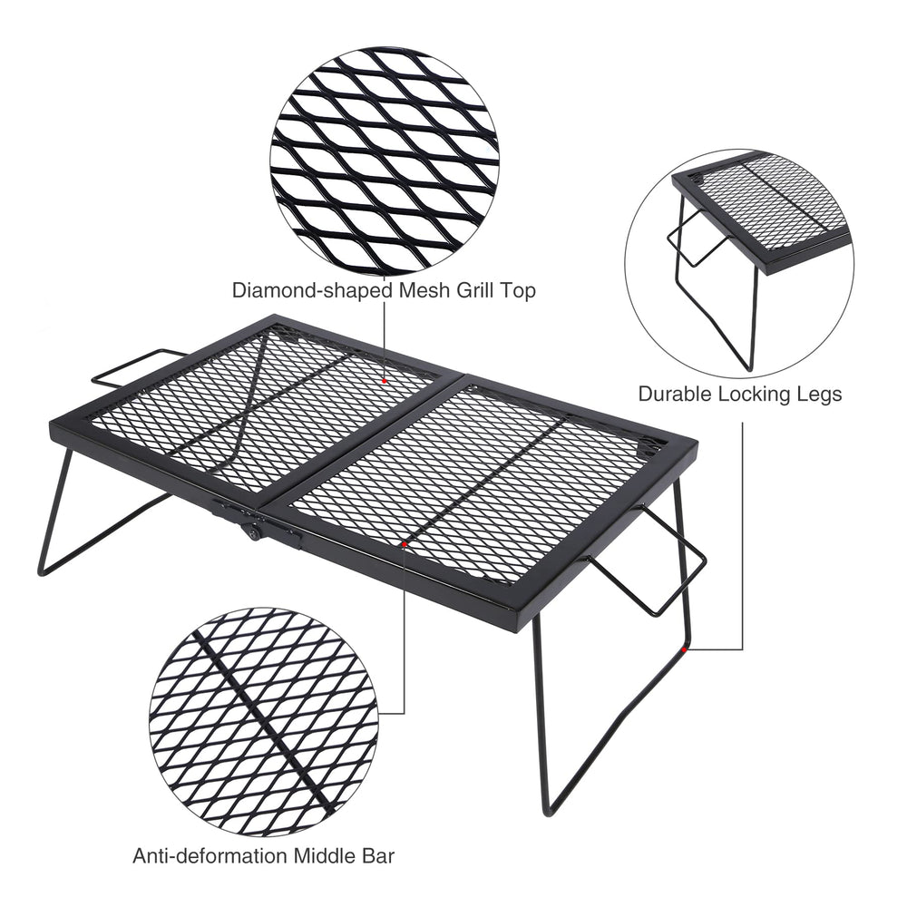 CAMPMAX large folding campfire grill grate folded compact for easy transport