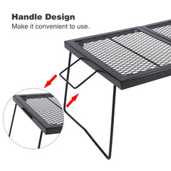 CAMPMAX large folding campfire grill grate with steel mesh top promotes efficient heat flow