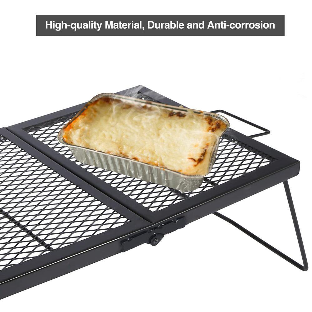 CAMPMAX large folding campfire grill grate stored in a compact bag for transport