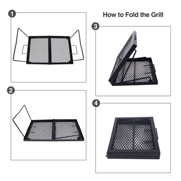 CAMPMAX large folding campfire grill grate with two handles for easy lifting