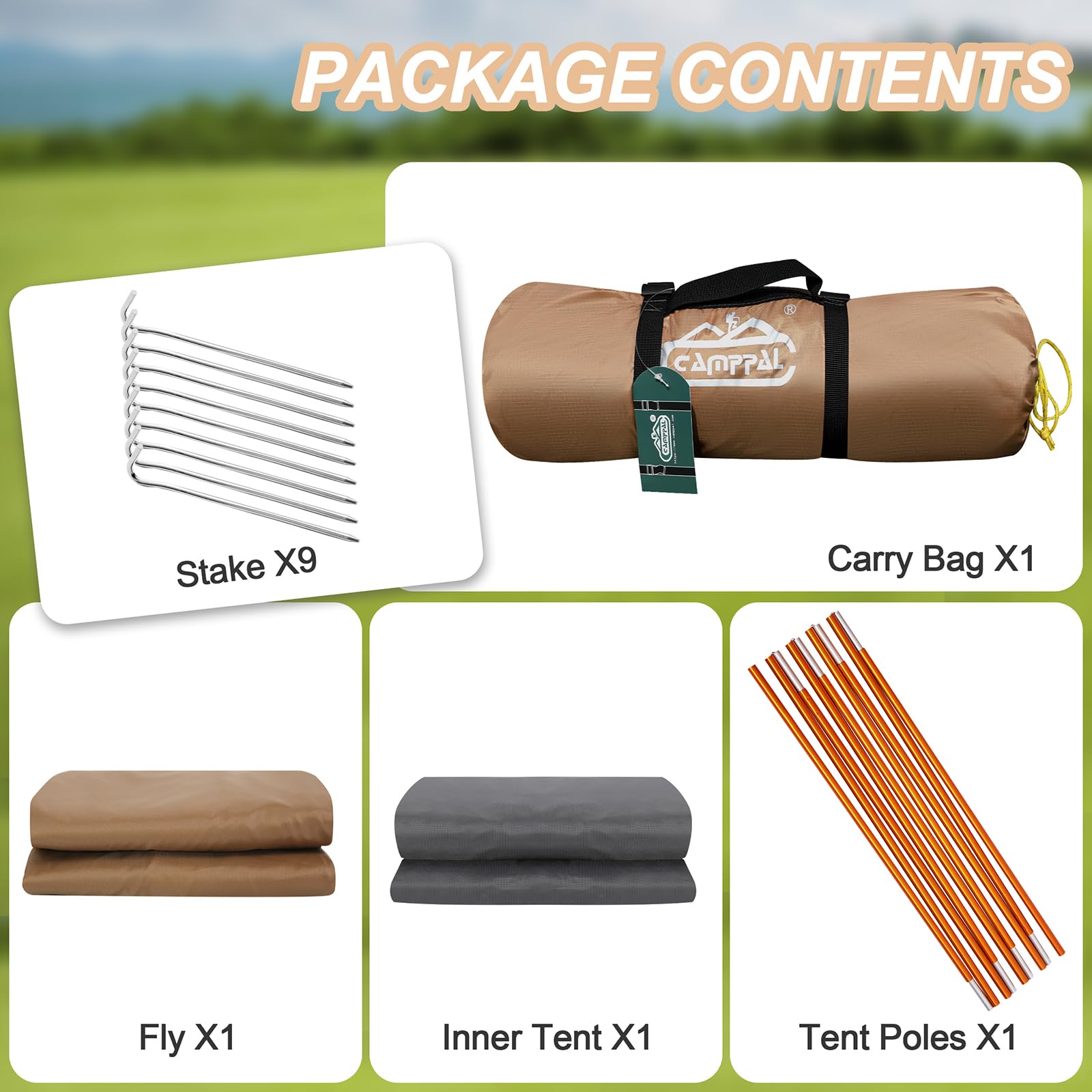 Camppal 1 Person Tent backpacking scene illustrates tent readiness on trail.