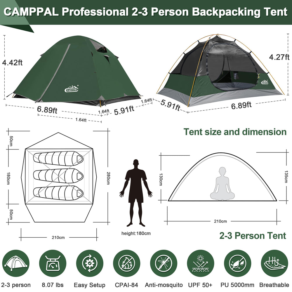 Camppal tent lightweight design fits compact carry bag for backpacking