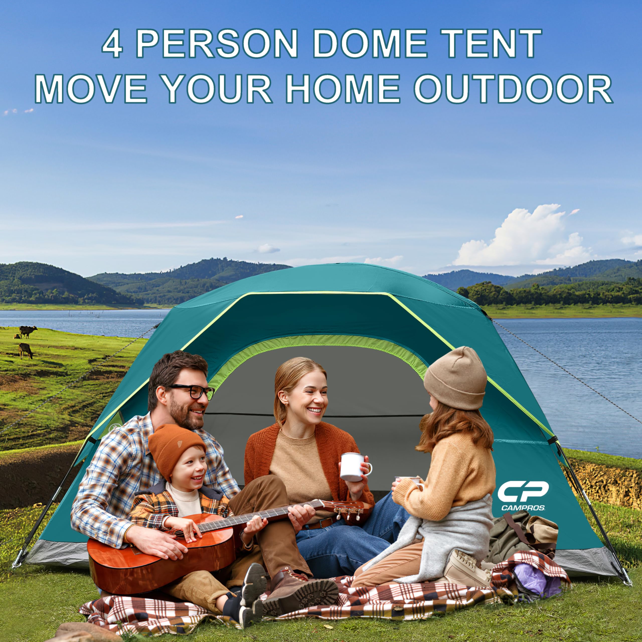 CAMPROS CP 4-Person Tent with carry bag aids portable camping setup