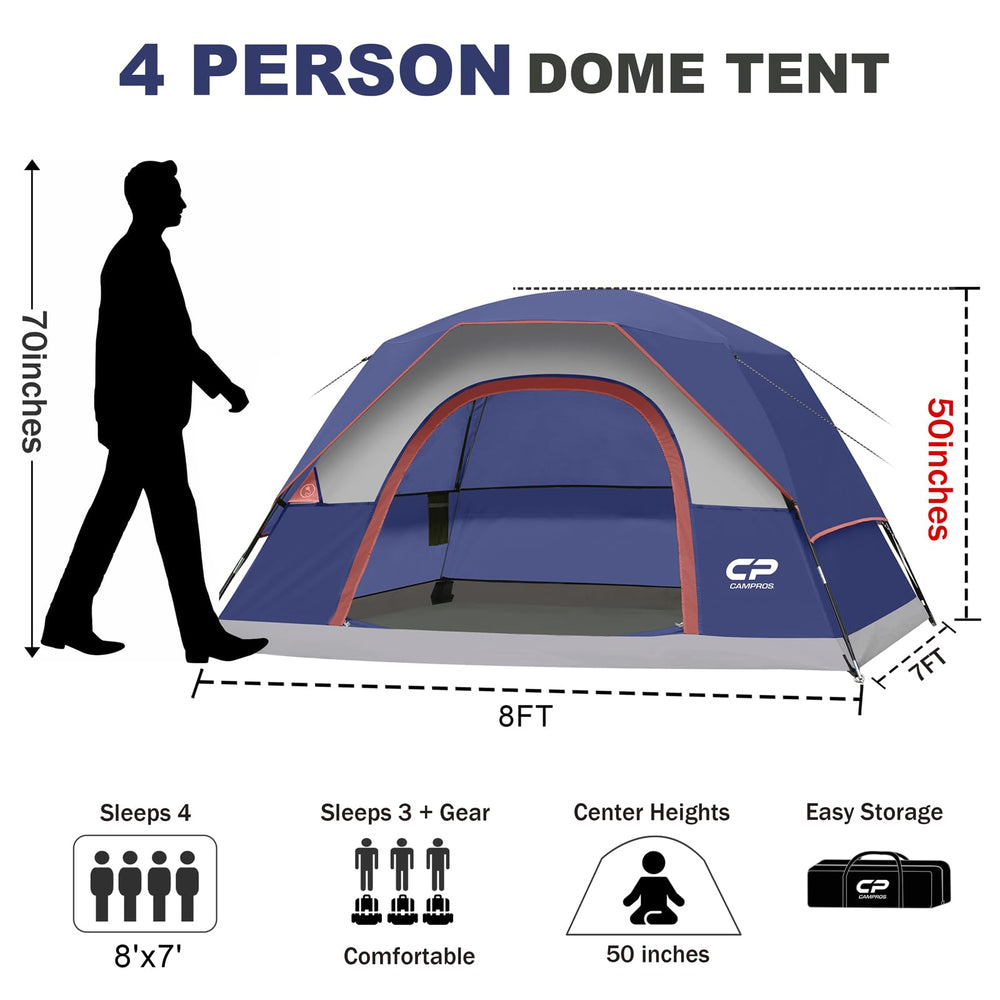 CAMPROS CP 4-person tent interior with large mesh windows for airy camping nights